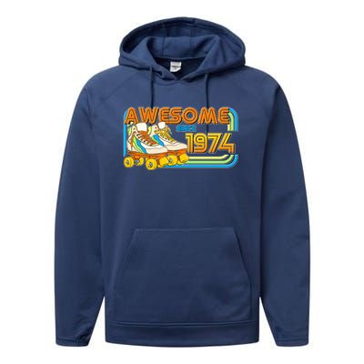 Retro Roller Skates Awesome Since 1974 50th Birthday Performance Fleece Hoodie