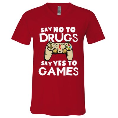 Red Ribbon Squad Week Say No To Say Yes To Video Games V-Neck T-Shirt