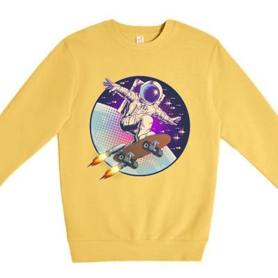 Retro Rocket Skateboarding Space Astronaut Premium Crewneck Sweatshirt