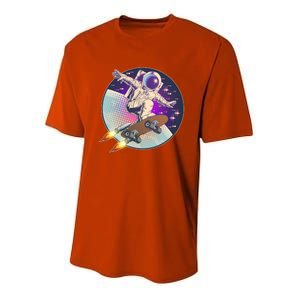 Retro Rocket Skateboarding Space Astronaut Youth Performance Sprint T-Shirt