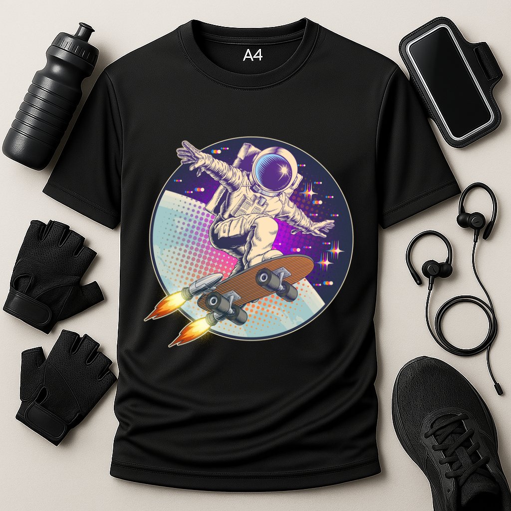 Retro Rocket Skateboarding Space Astronaut Performance Shirt