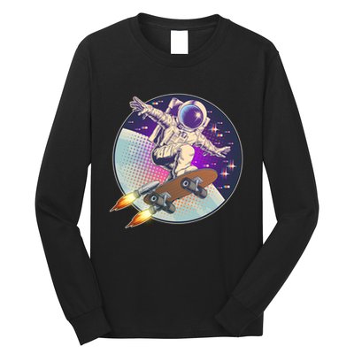 Retro Rocket Skateboarding Space Astronaut Long Sleeve Shirt