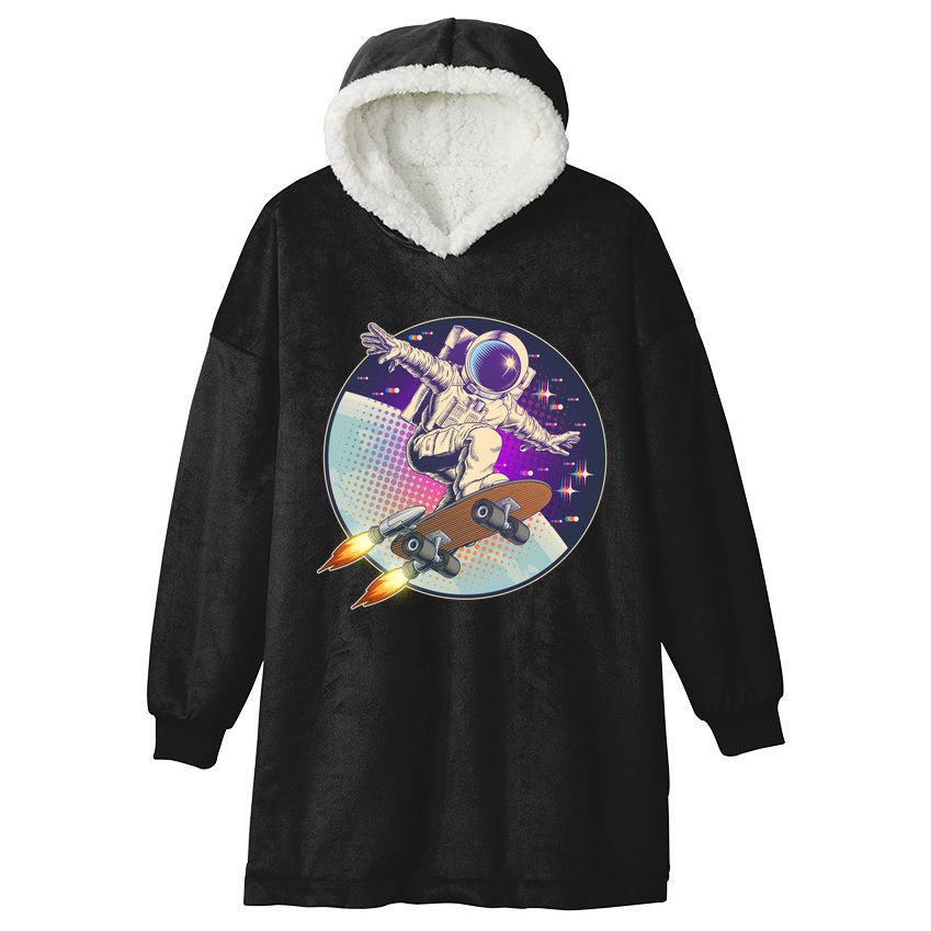 Retro Rocket Skateboarding Space Astronaut Hooded Wearable Blanket