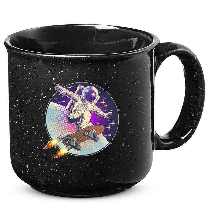Retro Rocket Skateboarding Space Astronaut 15oz Campfire Ceramic Mug