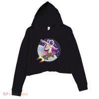 Retro Rocket Skateboarding Space Astronaut Crop Fleece Hoodie