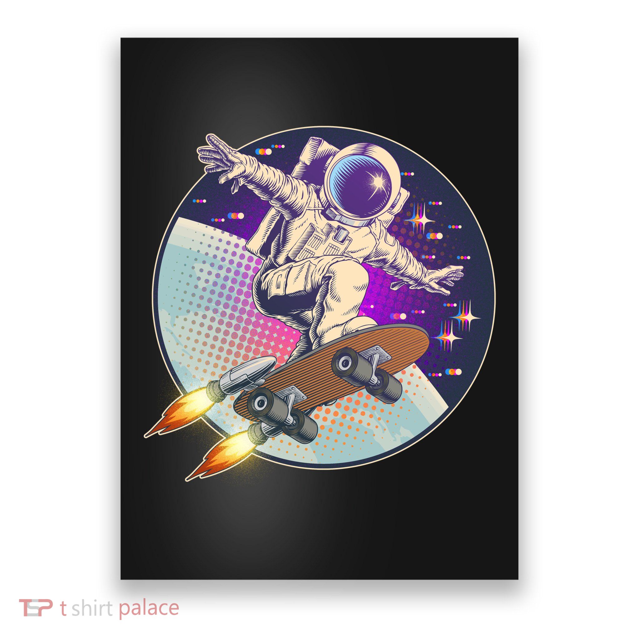Retro Rocket Skateboarding Space Astronaut Poster