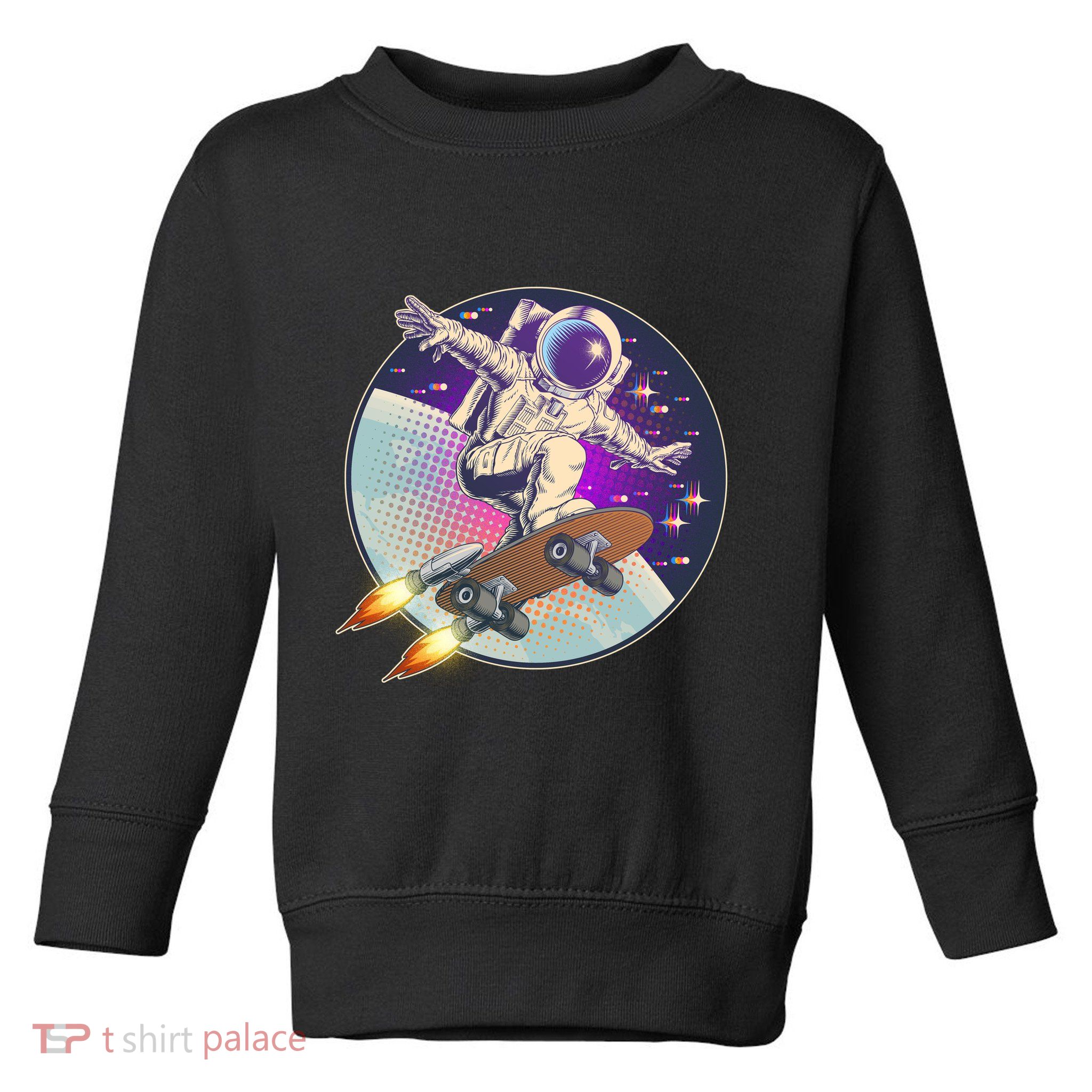 Retro Rocket Skateboarding Space Astronaut Toddler Sweatshirt