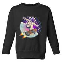 Retro Rocket Skateboarding Space Astronaut Toddler Sweatshirt