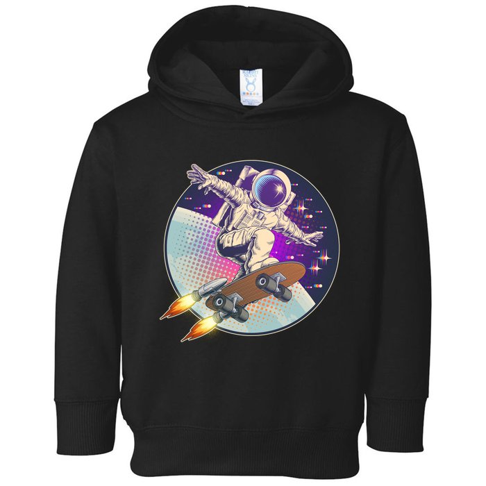 Retro Rocket Skateboarding Space Astronaut Toddler Hoodie