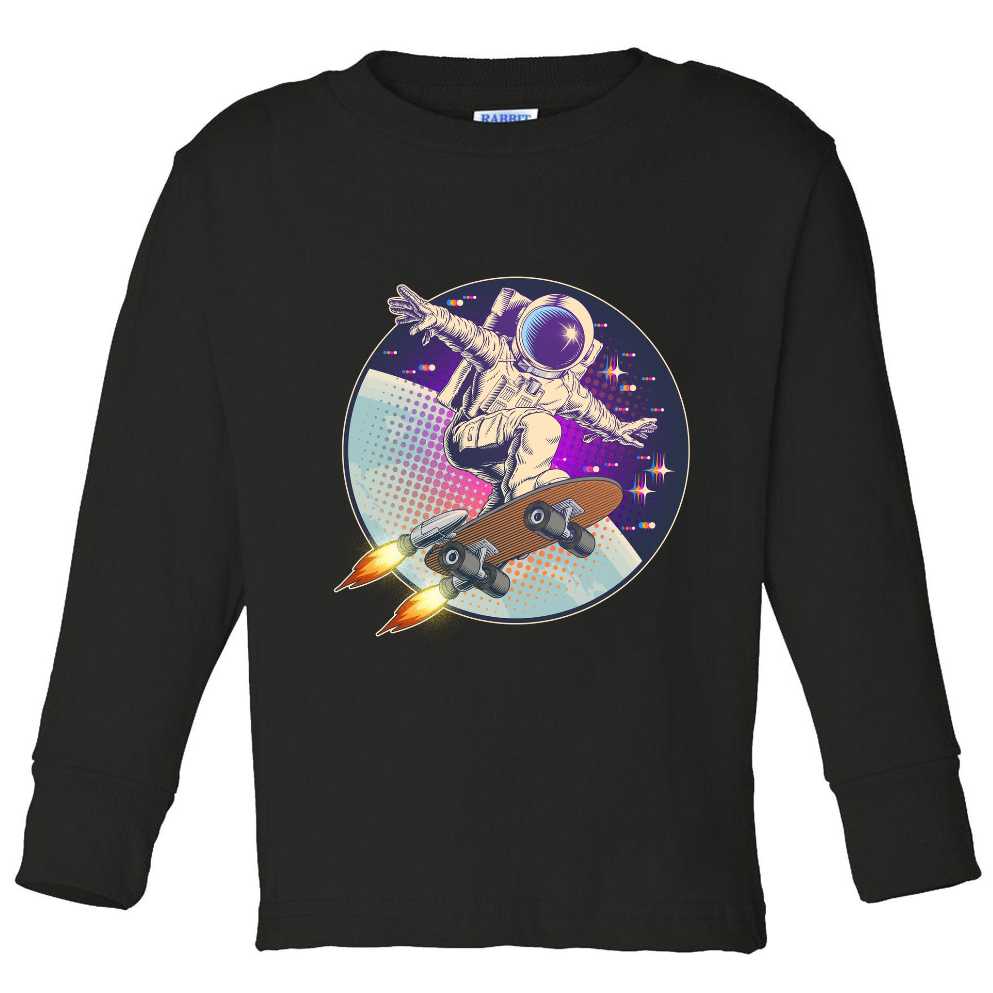 Retro Rocket Skateboarding Space Astronaut Toddler Long Sleeve Shirt