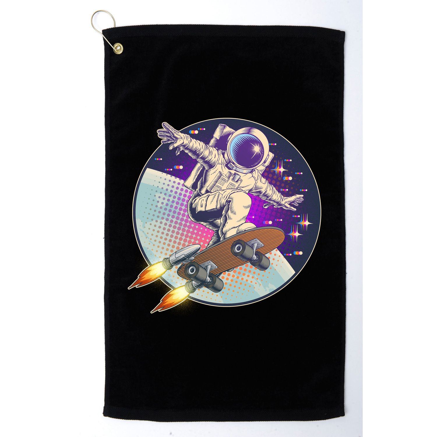 Retro Rocket Skateboarding Space Astronaut Golf Towel