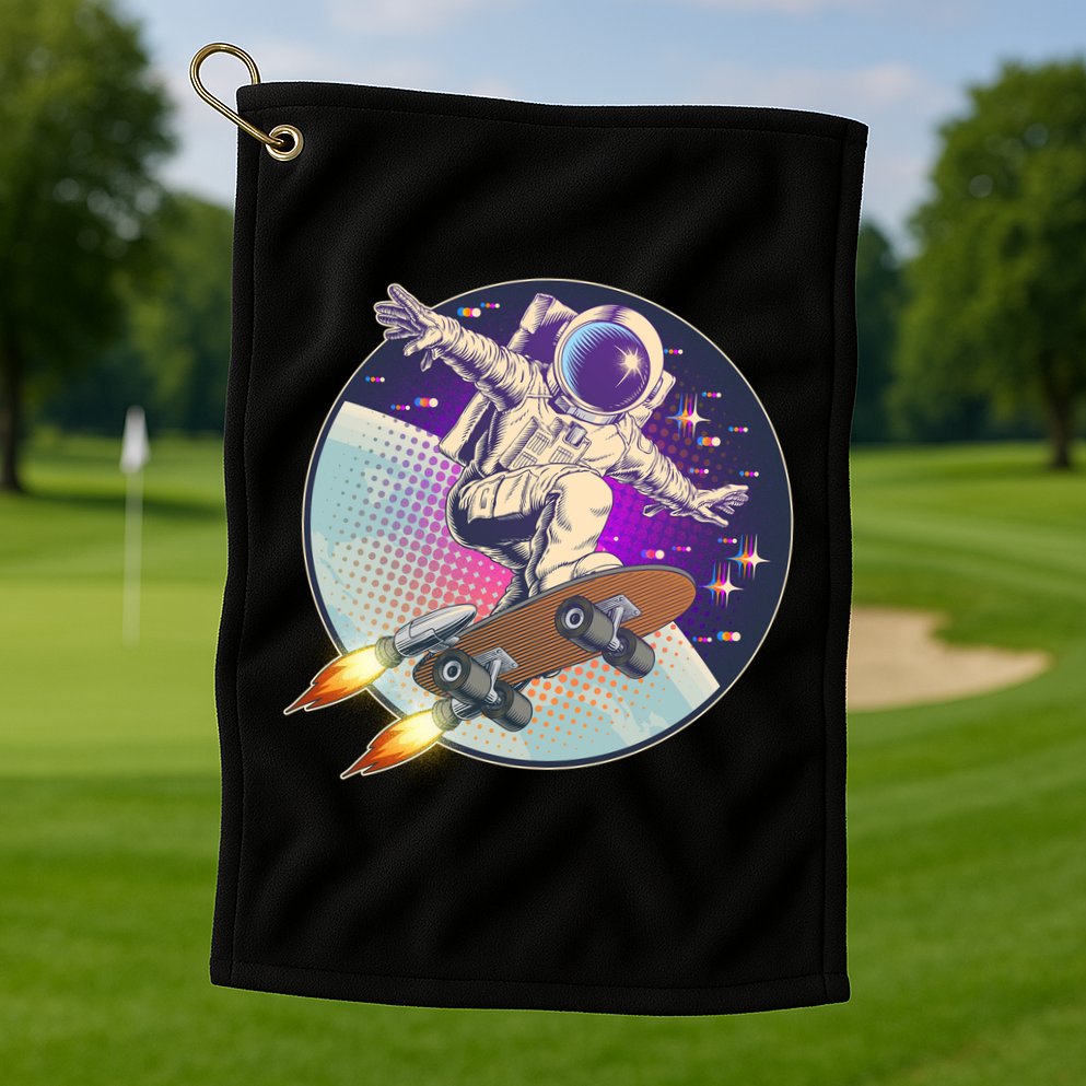 Retro Rocket Skateboarding Space Astronaut Golf Towel