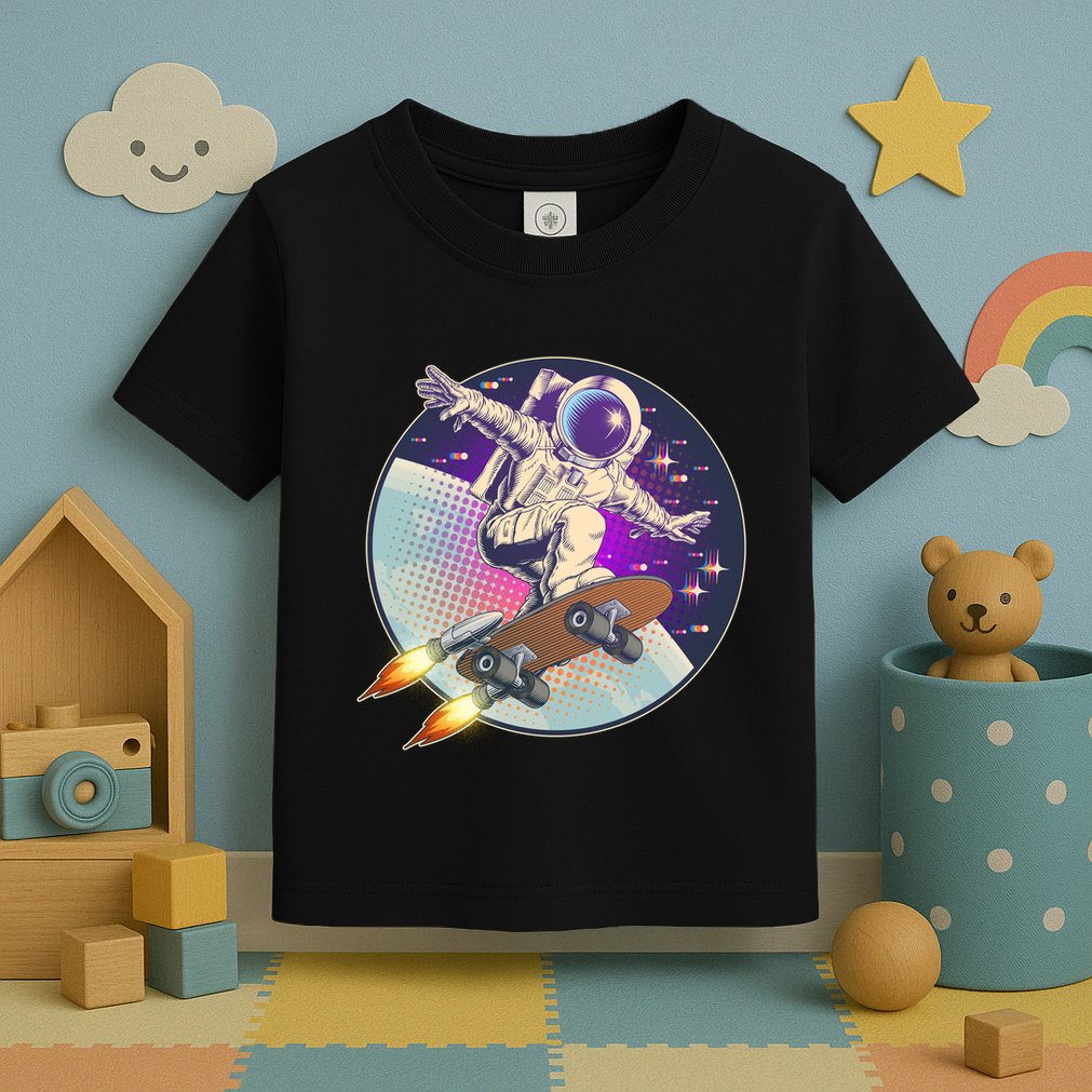Retro Rocket Skateboarding Space Astronaut Toddler T-Shirt