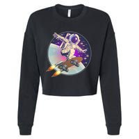 Retro Rocket Skateboarding Space Astronaut Cropped Pullover Crew