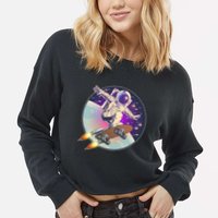 Retro Rocket Skateboarding Space Astronaut Cropped Pullover Crew