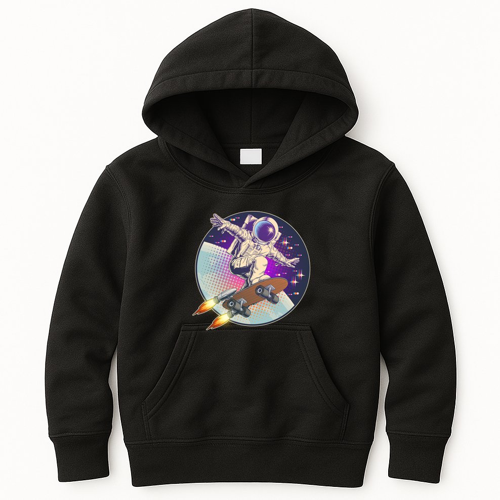 Retro Rocket Skateboarding Space Astronaut Kids Hoodie