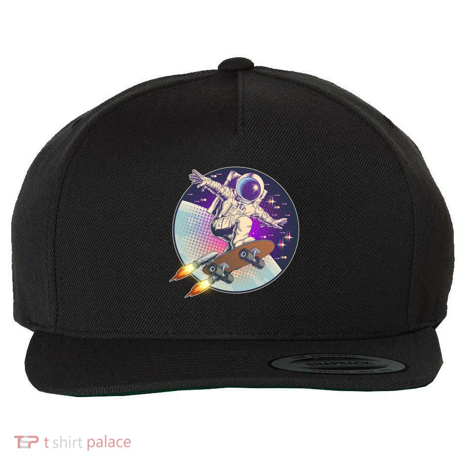 Retro Rocket Skateboarding Space Astronaut Wool Snapback Cap