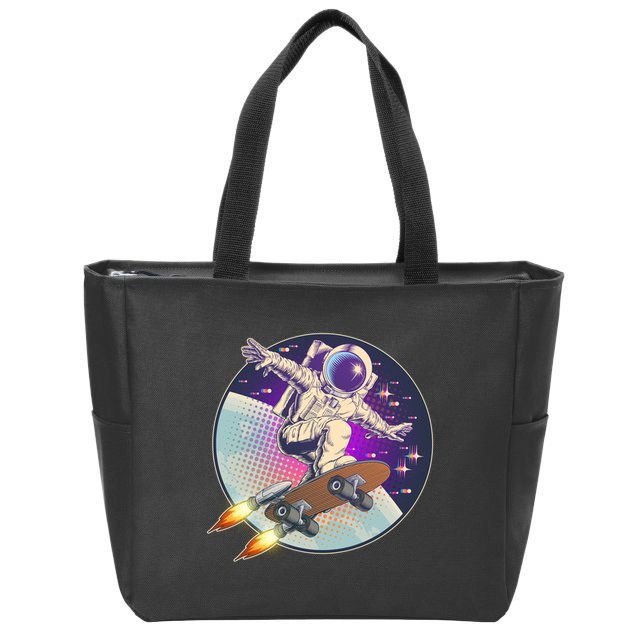 Retro Rocket Skateboarding Space Astronaut Zip Tote Bag