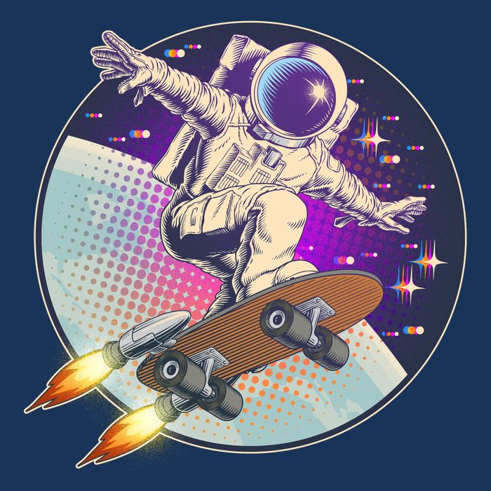 Retro Rocket Skateboarding Space Astronaut Infant Baby Jersey Bodysuit