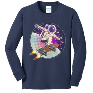 Retro Rocket Skateboarding Space Astronaut Kids Long Sleeve Shirt