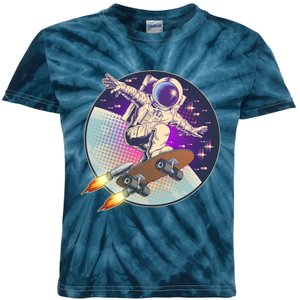 Retro Rocket Skateboarding Space Astronaut Kids Tie-Dye T-Shirt