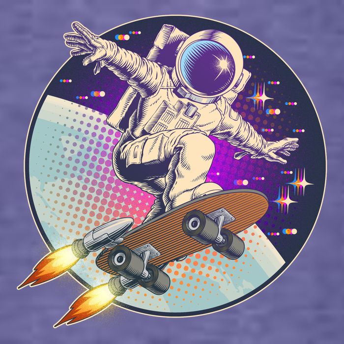 Retro Rocket Skateboarding Space Astronaut Premium T-Shirt