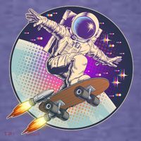 Retro Rocket Skateboarding Space Astronaut Pom Pom 12in Knit Beanie
