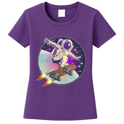 Retro Rocket Skateboarding Space Astronaut Womens T-Shirt