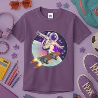 Retro Rocket Skateboarding Space Astronaut Kids T-Shirt