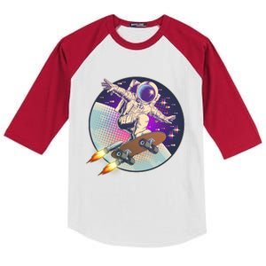 Retro Rocket Skateboarding Space Astronaut Kids Colorblock Raglan Jersey