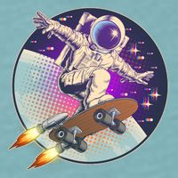 Retro Rocket Skateboarding Space Astronaut Sueded Cloud Jersey T-Shirt