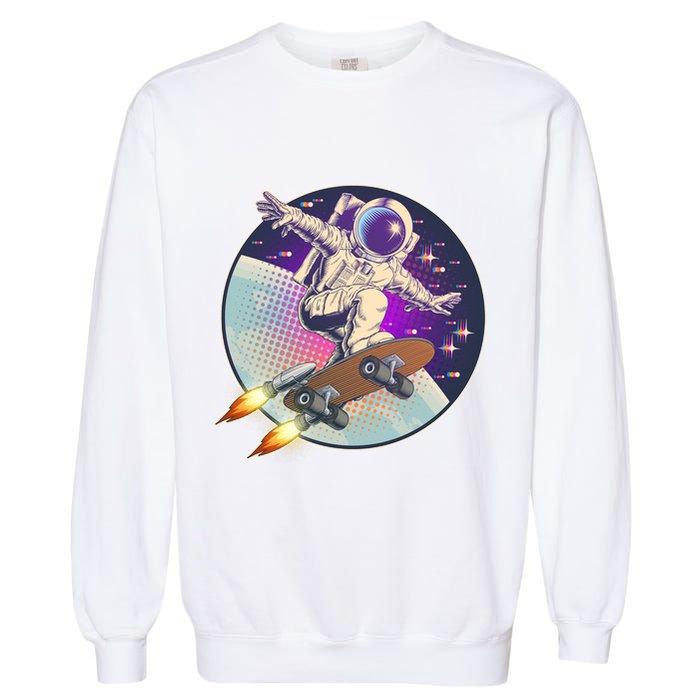 Retro Rocket Skateboarding Space Astronaut Garment-Dyed Sweatshirt