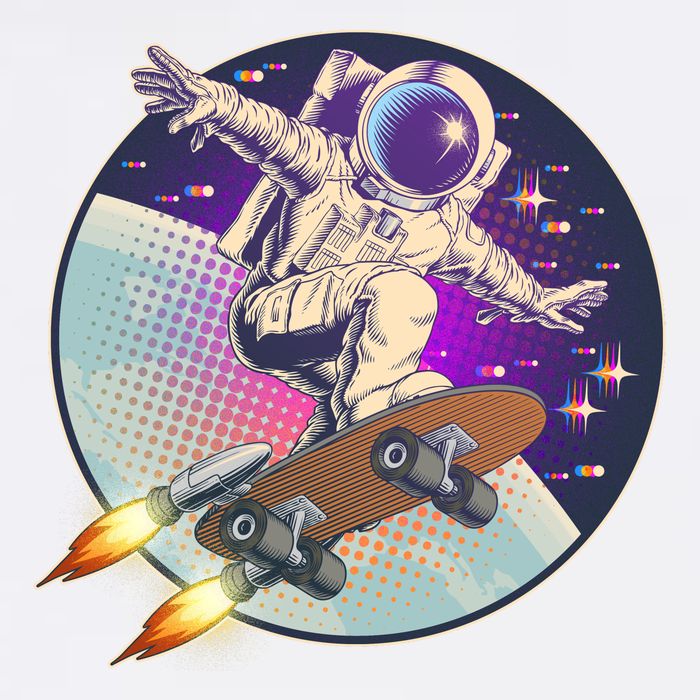 Retro Rocket Skateboarding Space Astronaut Garment-Dyed Sweatshirt