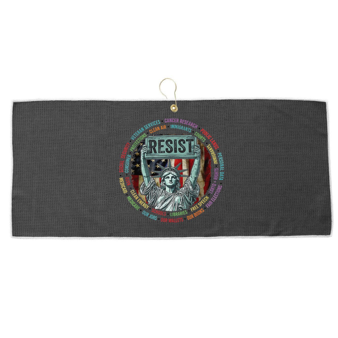 Resist Resistance Statue Of Liberty Hands Off Protest Large Microfiber Waffle Golf Towel