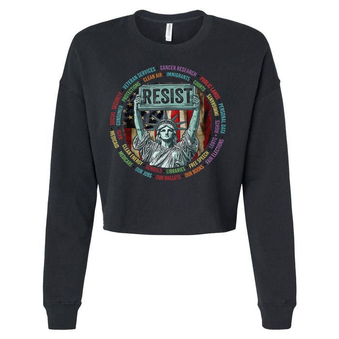 Resist Resistance Statue Of Liberty Hands Off Protest Cropped Pullover Crew