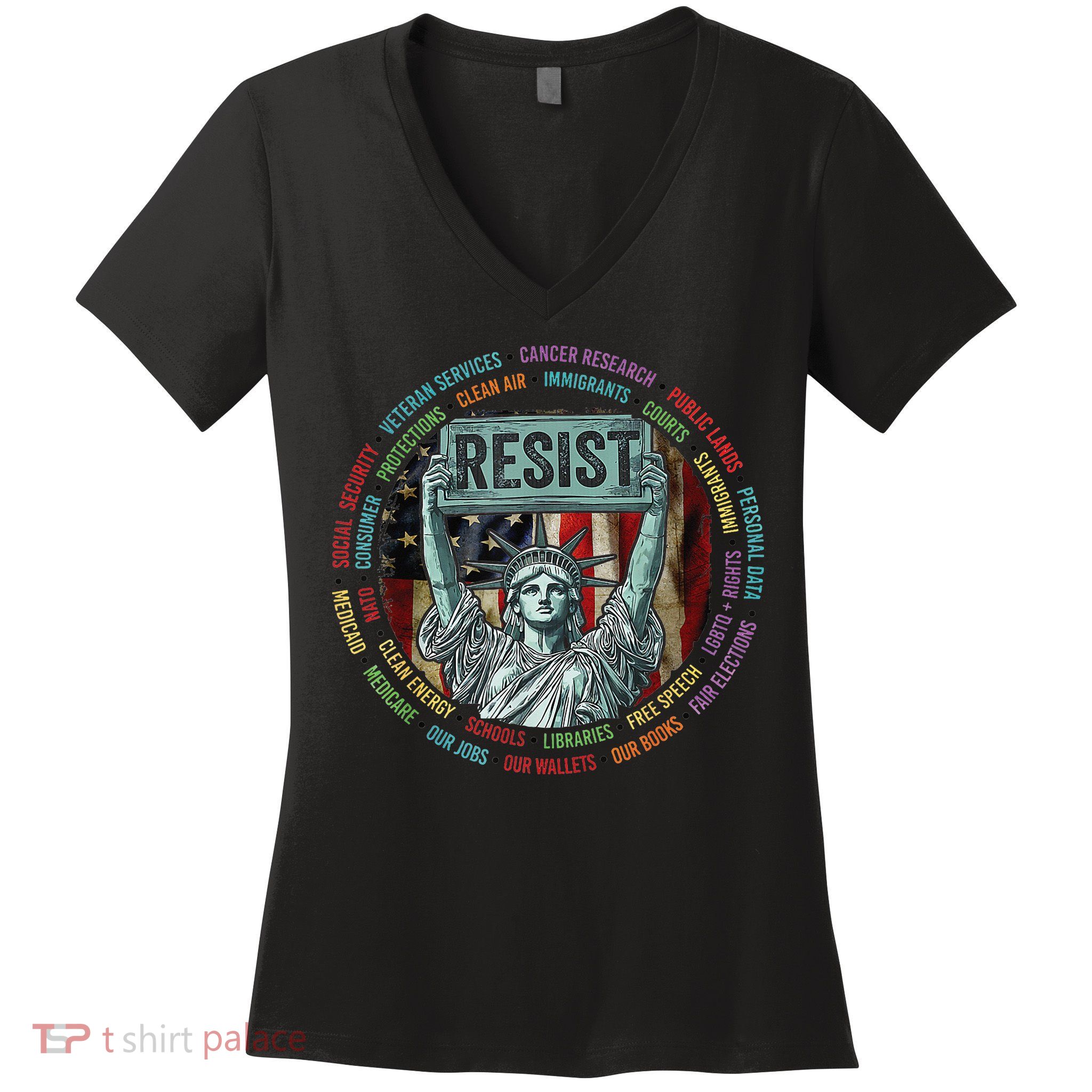 Resist Resistance Statue Of Liberty Hands Off Protest Women's V-Neck T-Shirt