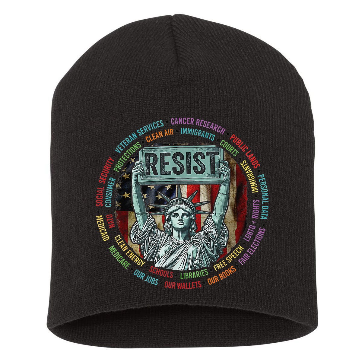 Resist Resistance Statue Of Liberty Hands Off Protest Short Acrylic Beanie