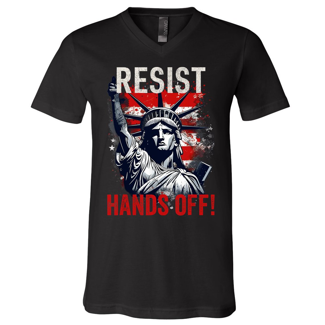 Resist Resistance Statue Of Liberty Hands Off Protest USA  V-Neck T-Shirt