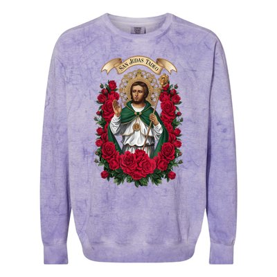 Red Roses San Judas Tadeo Con Bandera De MéXico God Colorblast Crewneck Sweatshirt