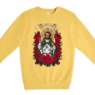 Red Roses San Judas Tadeo Con Bandera De MéXico God Premium Crewneck Sweatshirt