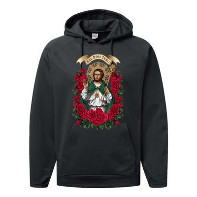 Red Roses San Judas Tadeo Con Bandera De MéXico God Performance Fleece Hoodie