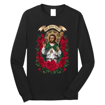 Red Roses San Judas Tadeo Con Bandera De MéXico God Long Sleeve Shirt