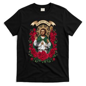 Red Roses San Judas Tadeo Con Bandera De MéXico God T-Shirt