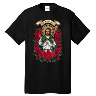 Red Roses San Judas Tadeo Con Bandera De MéXico God Tall T-Shirt