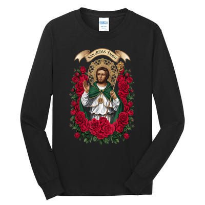 Red Roses San Judas Tadeo Con Bandera De MéXico God Tall Long Sleeve T-Shirt