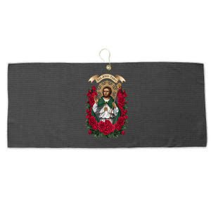 Red Roses San Judas Tadeo Con Bandera De MéXico God Large Microfiber Waffle Golf Towel