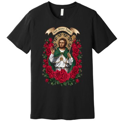 Red Roses San Judas Tadeo Con Bandera De MéXico God Premium T-Shirt