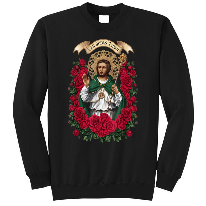 Red Roses San Judas Tadeo Con Bandera De MéXico God Tall Sweatshirt