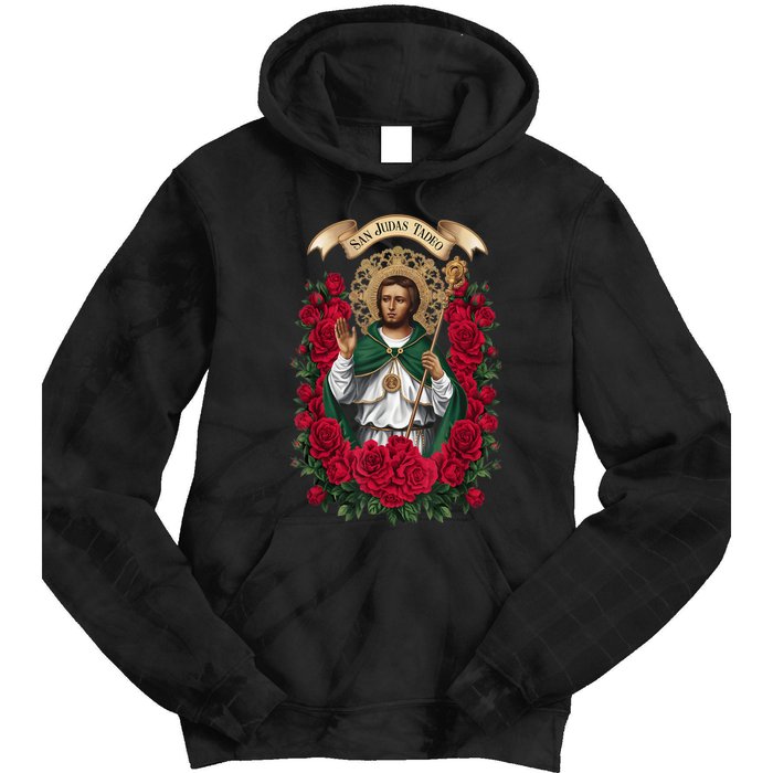 Red Roses San Judas Tadeo Con Bandera De MéXico God Tie Dye Hoodie