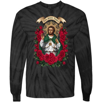 Red Roses San Judas Tadeo Con Bandera De MéXico God Tie-Dye Long Sleeve Shirt